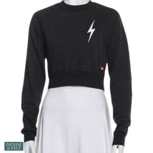 Aviator Nation Girls Lightning Bolt Cropped Sweatshirt Black Cozy Luxe Small